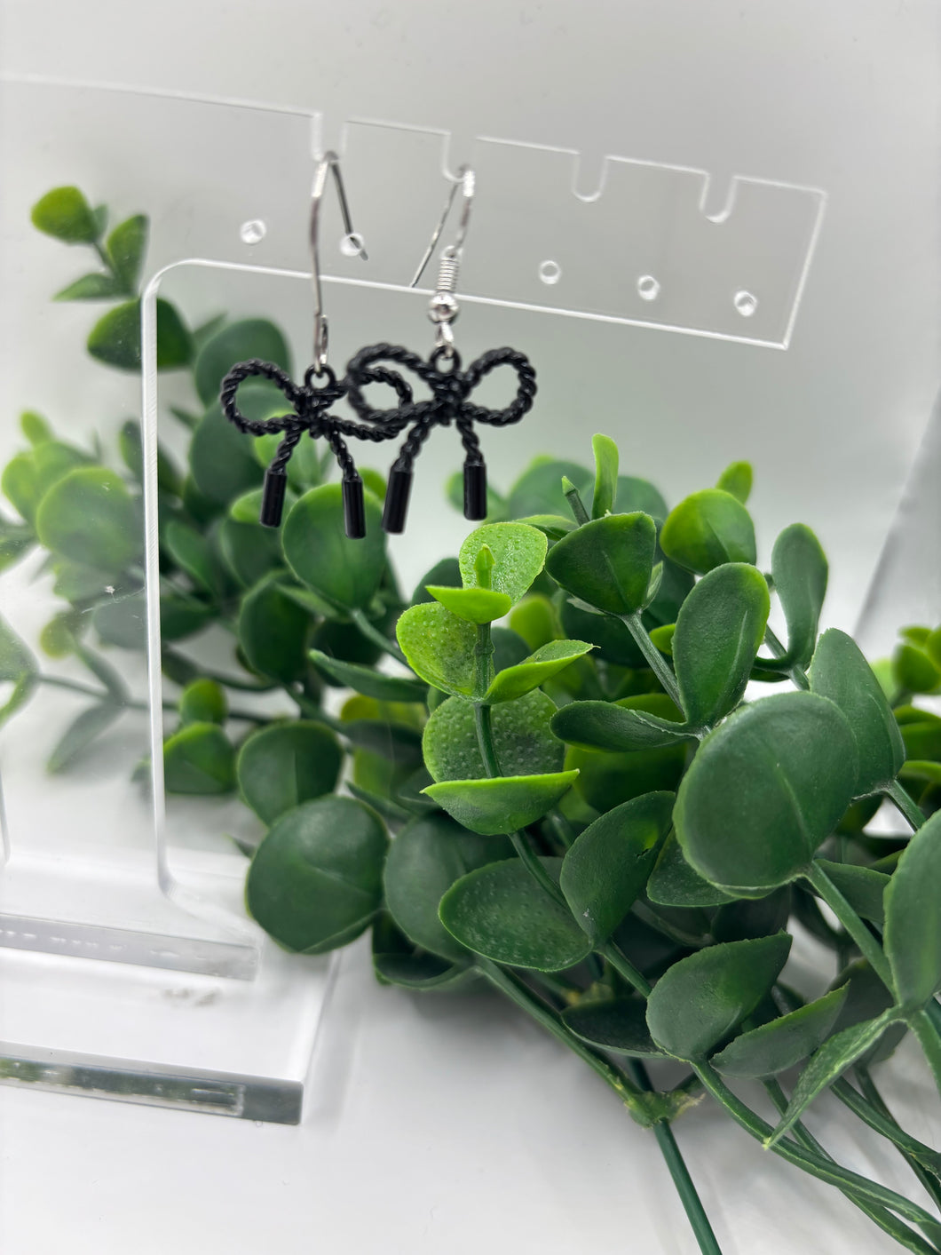 Metal Black Small Bow Dangle Earrings