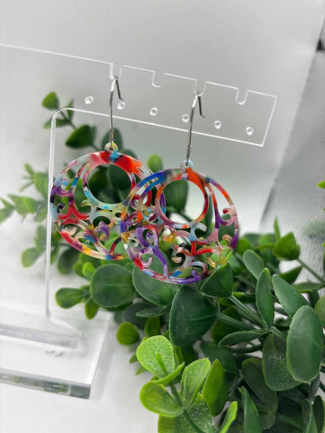 Acrylic Dangle Earrings Open Circle Rainbow Color