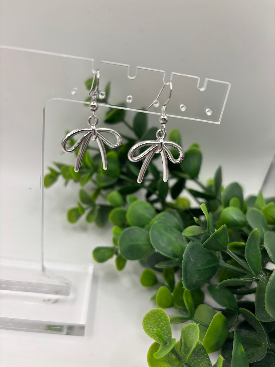 Metal Silver Bow Dangle Earrings