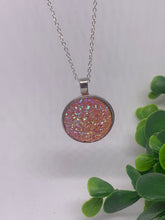 Load image into Gallery viewer, Light Pink Druzy Style Circular Pendant Necklace 25mm
