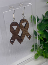 Load image into Gallery viewer, Wooden Awareness Ribbon Dangle Earrings
