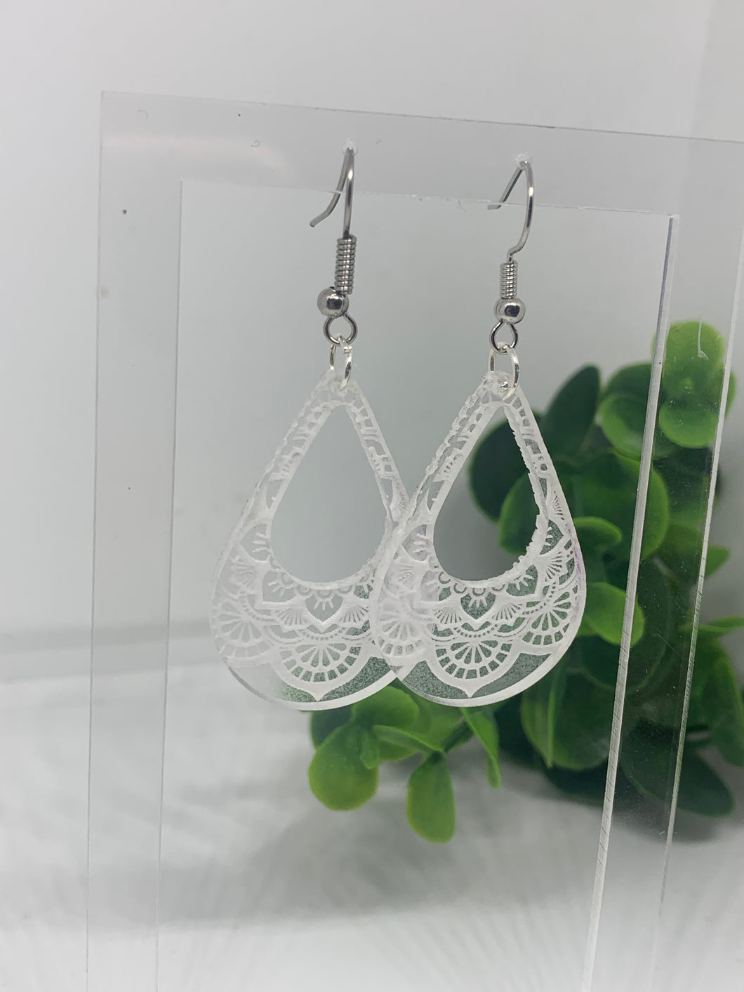 Clear Translucent Acrylic Open Teardrop Earrings 1.5