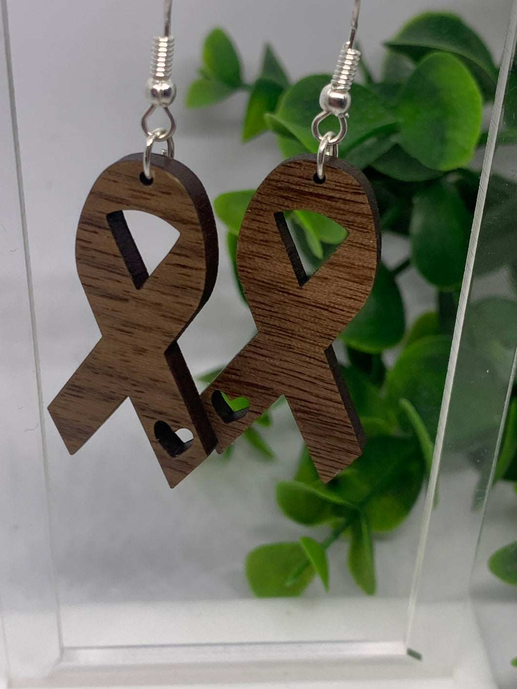 Wooden Awareness Ribbon Dangle Earrings